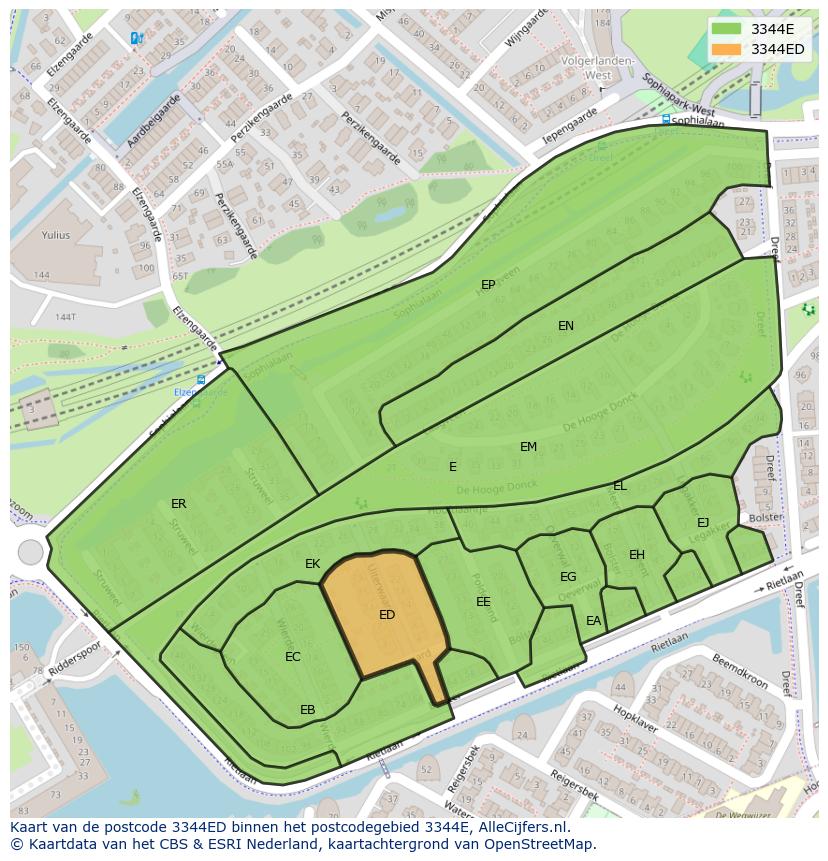 Afbeelding van het postcodegebied 3344 ED op de kaart.