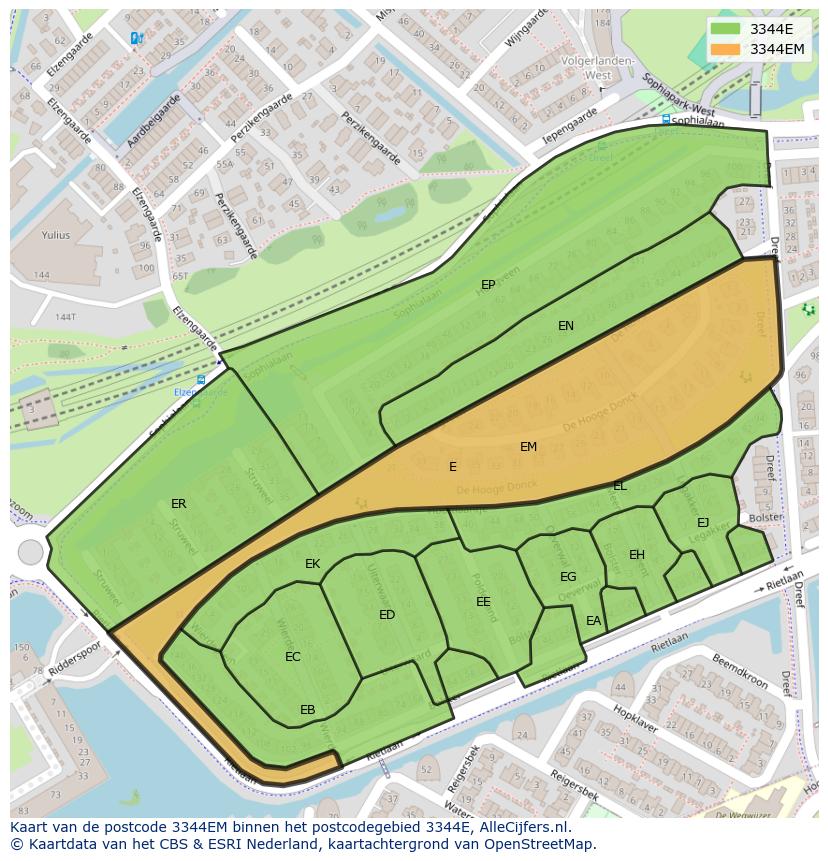 Afbeelding van het postcodegebied 3344 EM op de kaart.