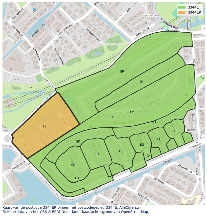 Afbeelding van het postcodegebied 3344 ER op de kaart.