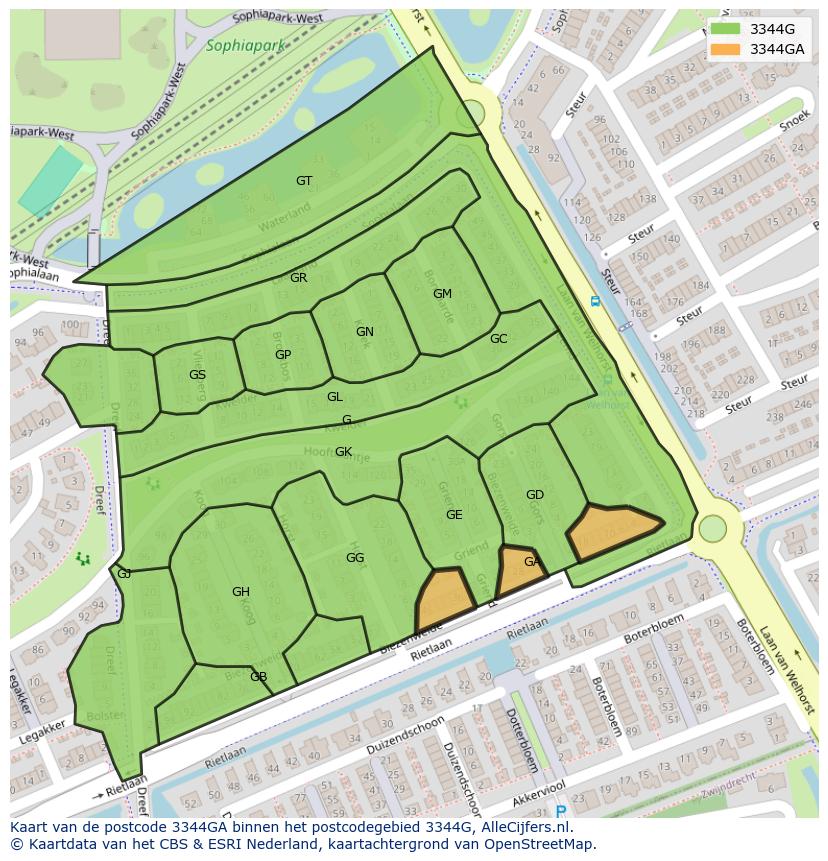 Afbeelding van het postcodegebied 3344 GA op de kaart.