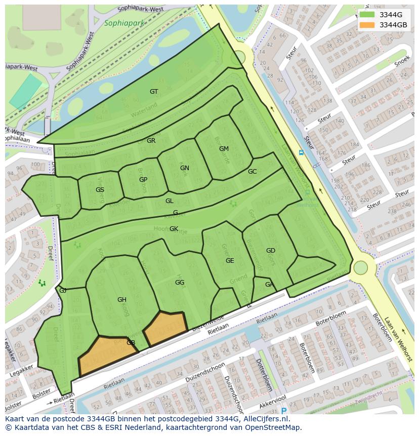 Afbeelding van het postcodegebied 3344 GB op de kaart.