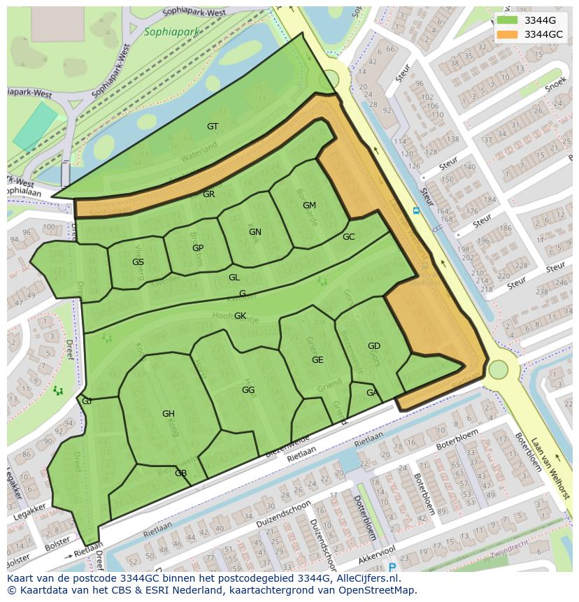 Afbeelding van het postcodegebied 3344 GC op de kaart.