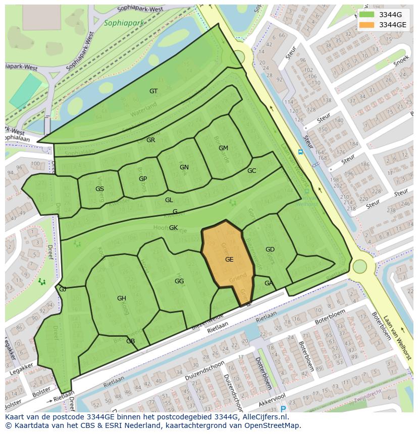 Afbeelding van het postcodegebied 3344 GE op de kaart.