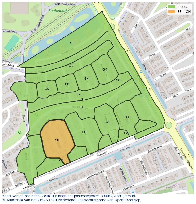 Afbeelding van het postcodegebied 3344 GH op de kaart.