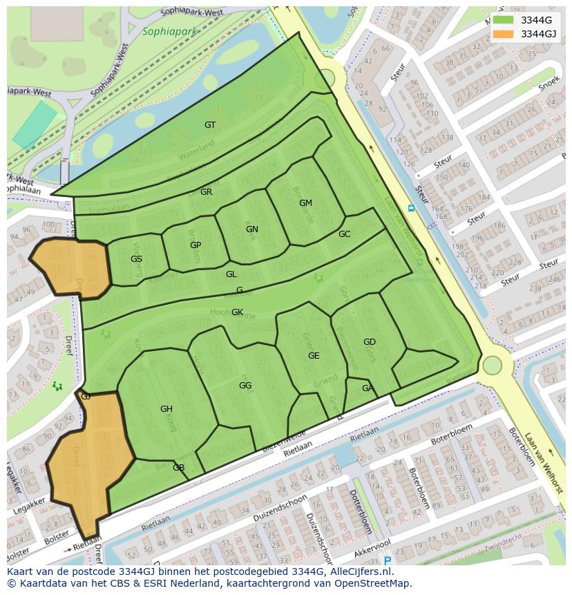 Afbeelding van het postcodegebied 3344 GJ op de kaart.