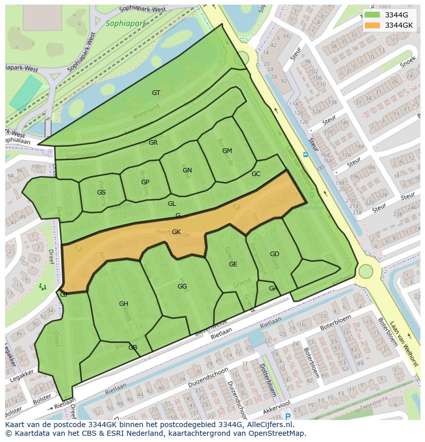 Afbeelding van het postcodegebied 3344 GK op de kaart.