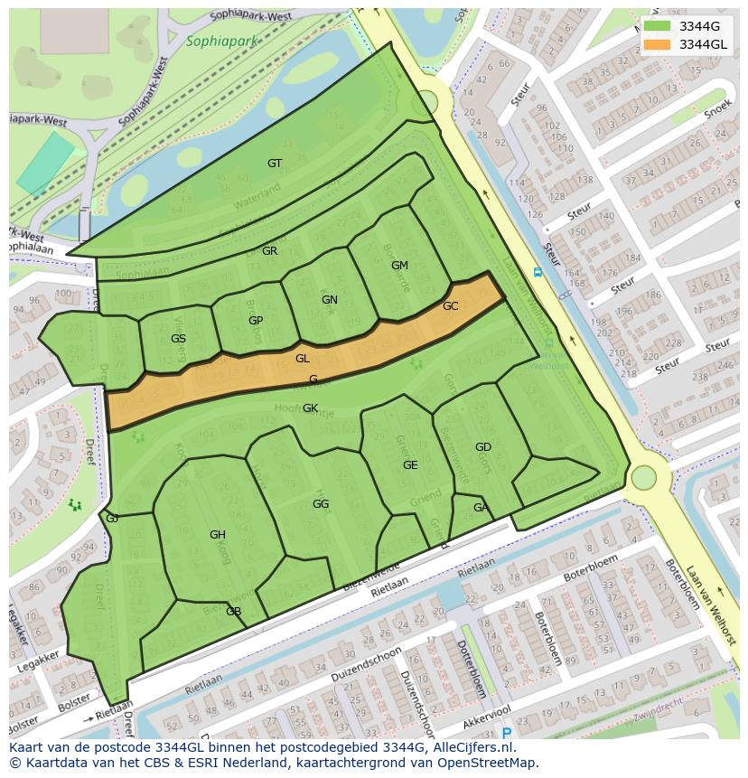 Afbeelding van het postcodegebied 3344 GL op de kaart.
