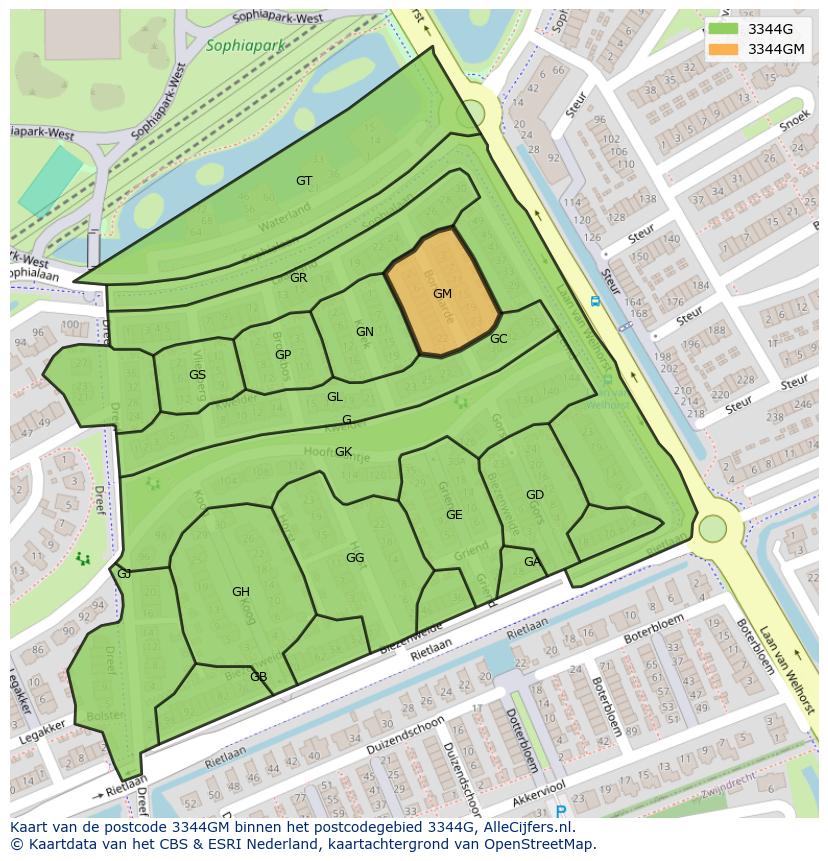 Afbeelding van het postcodegebied 3344 GM op de kaart.