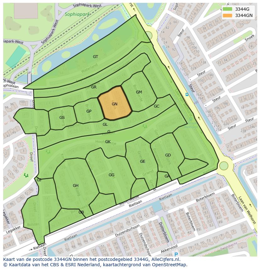 Afbeelding van het postcodegebied 3344 GN op de kaart.