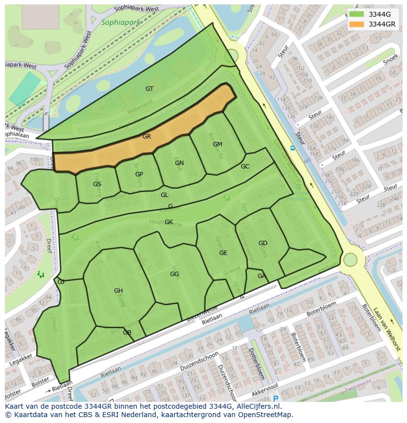 Afbeelding van het postcodegebied 3344 GR op de kaart.