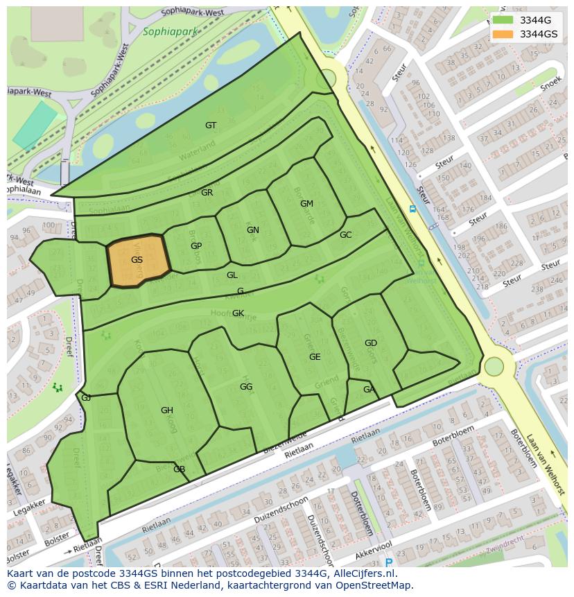 Afbeelding van het postcodegebied 3344 GS op de kaart.