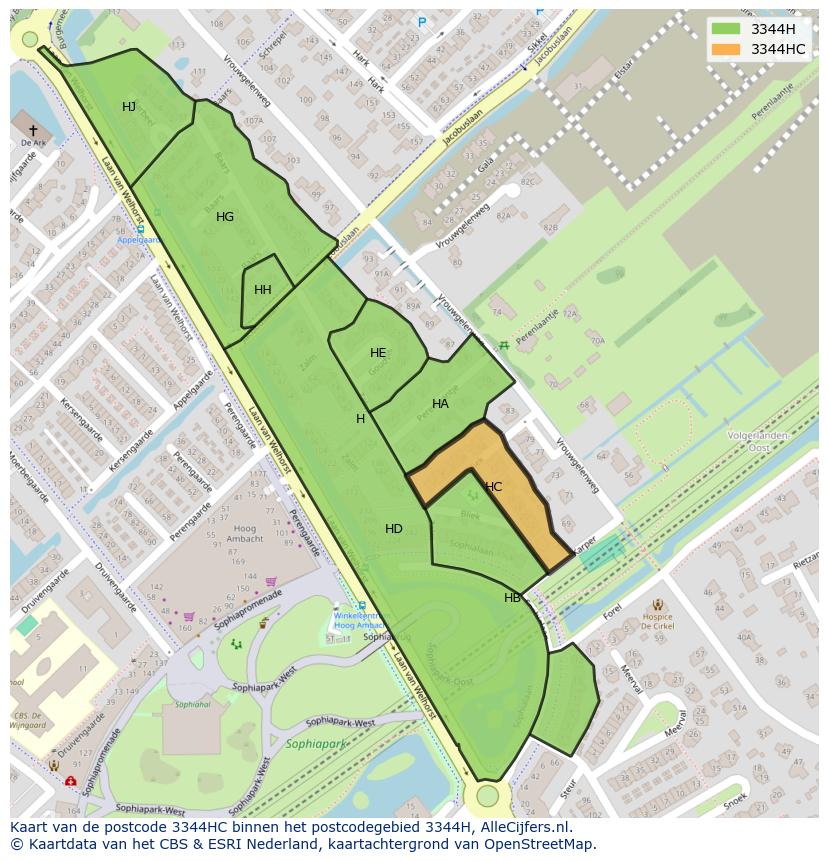 Afbeelding van het postcodegebied 3344 HC op de kaart.