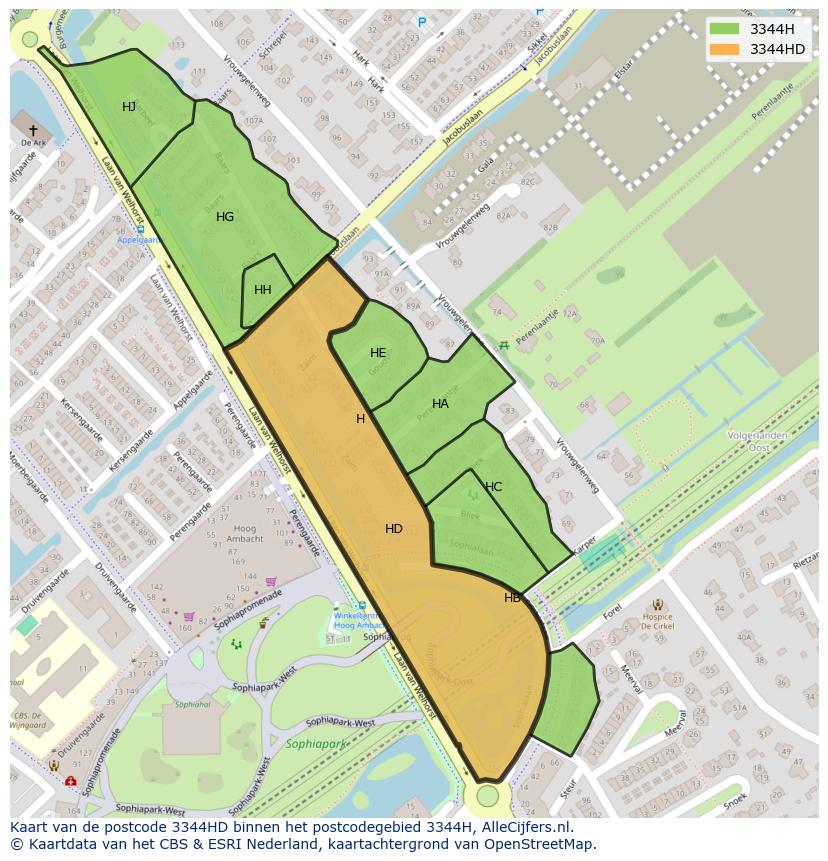 Afbeelding van het postcodegebied 3344 HD op de kaart.