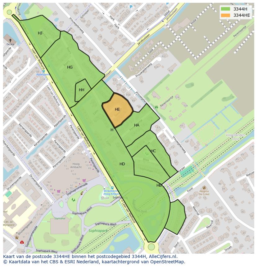 Afbeelding van het postcodegebied 3344 HE op de kaart.