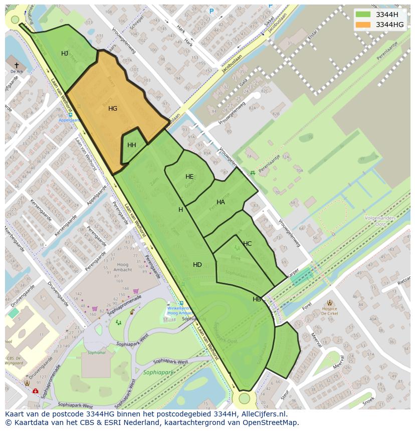 Afbeelding van het postcodegebied 3344 HG op de kaart.