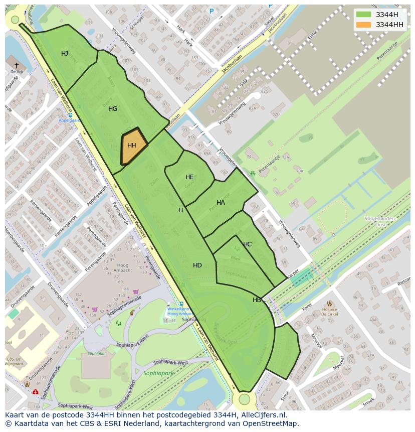 Afbeelding van het postcodegebied 3344 HH op de kaart.