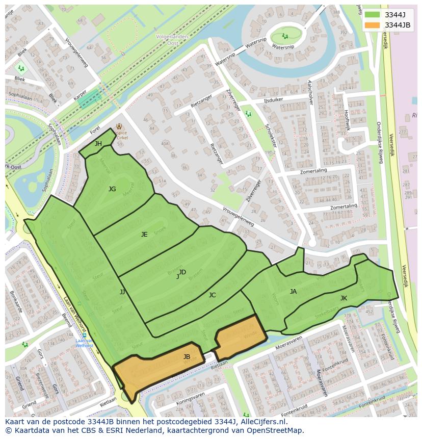 Afbeelding van het postcodegebied 3344 JB op de kaart.