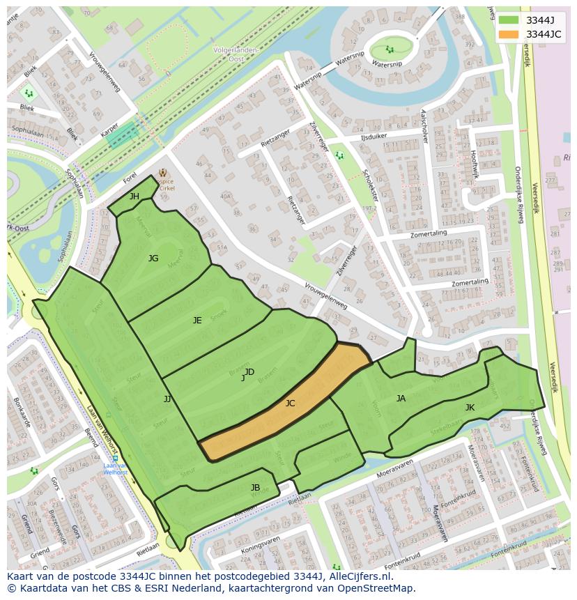 Afbeelding van het postcodegebied 3344 JC op de kaart.
