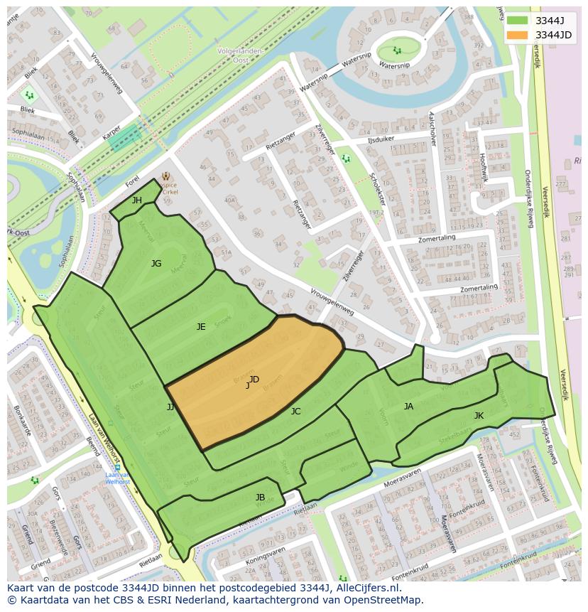 Afbeelding van het postcodegebied 3344 JD op de kaart.