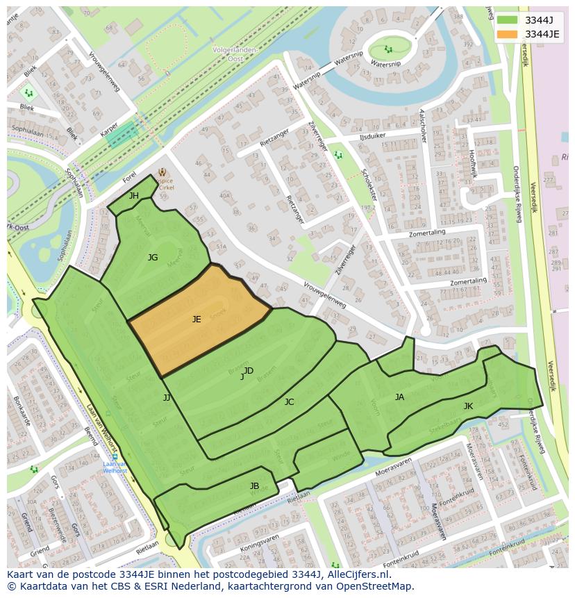 Afbeelding van het postcodegebied 3344 JE op de kaart.