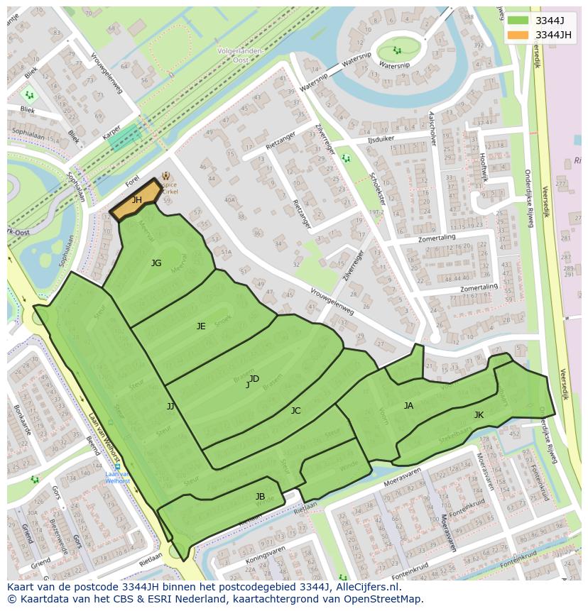 Afbeelding van het postcodegebied 3344 JH op de kaart.