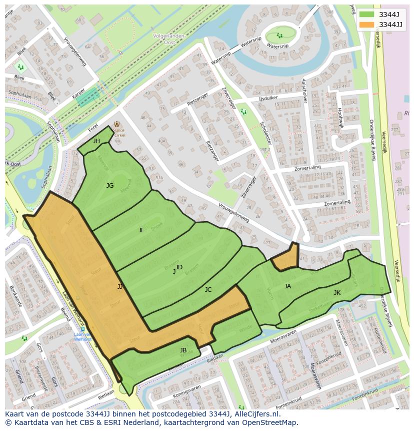 Afbeelding van het postcodegebied 3344 JJ op de kaart.