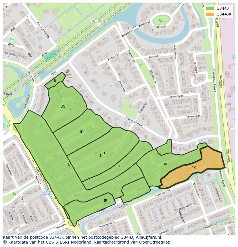 Afbeelding van het postcodegebied 3344 JK op de kaart.