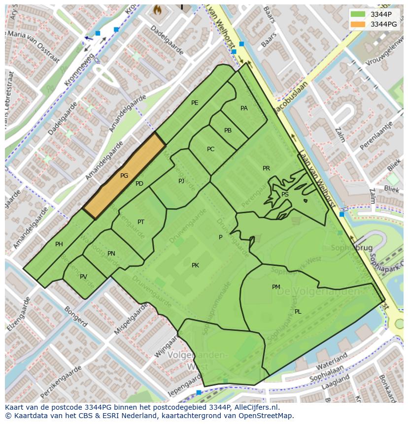 Afbeelding van het postcodegebied 3344 PG op de kaart.