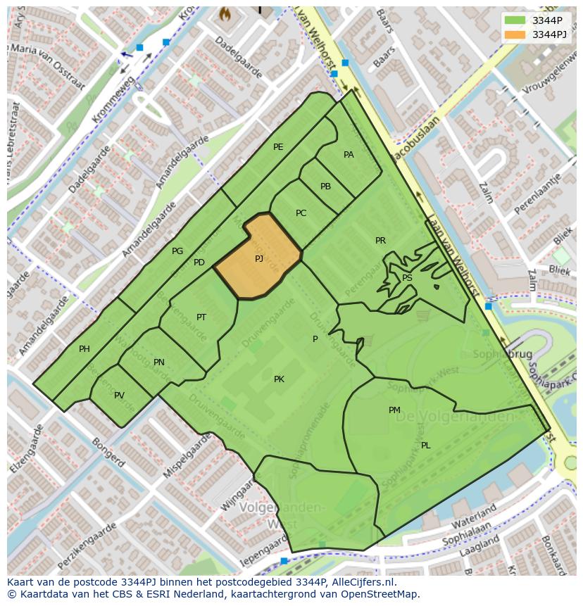 Afbeelding van het postcodegebied 3344 PJ op de kaart.