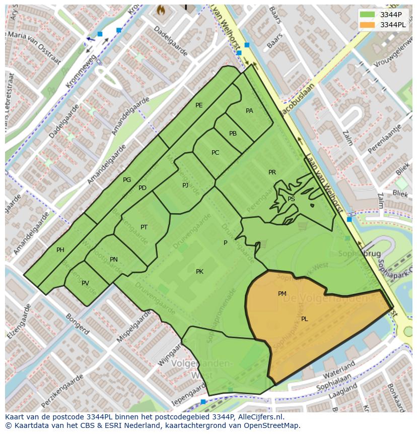 Afbeelding van het postcodegebied 3344 PL op de kaart.