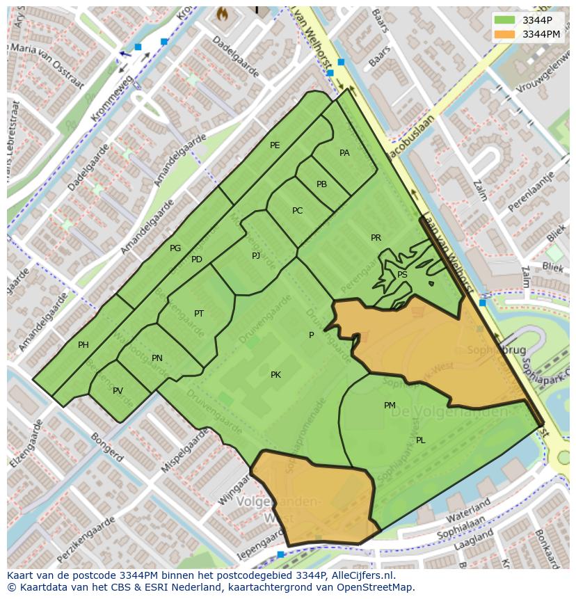 Afbeelding van het postcodegebied 3344 PM op de kaart.
