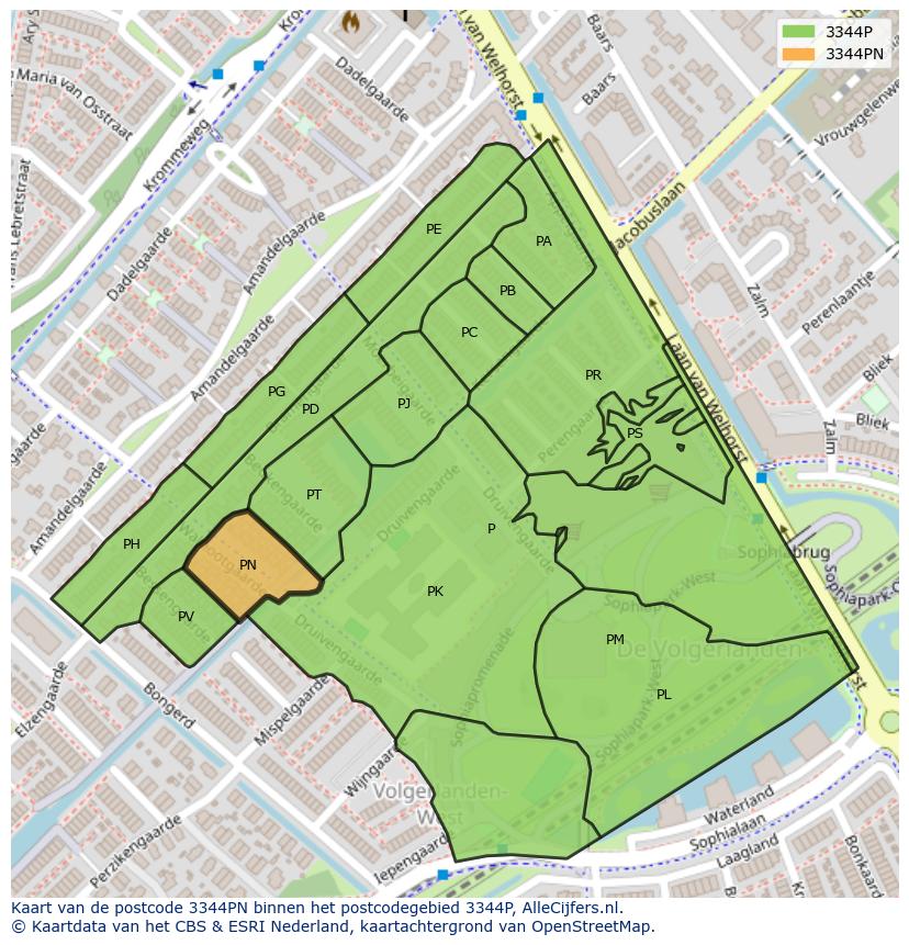 Afbeelding van het postcodegebied 3344 PN op de kaart.
