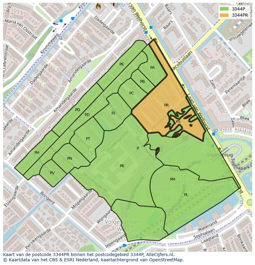 Afbeelding van het postcodegebied 3344 PR op de kaart.