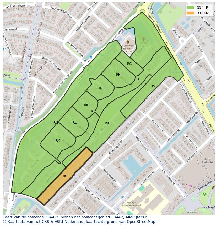 Afbeelding van het postcodegebied 3344 RC op de kaart.