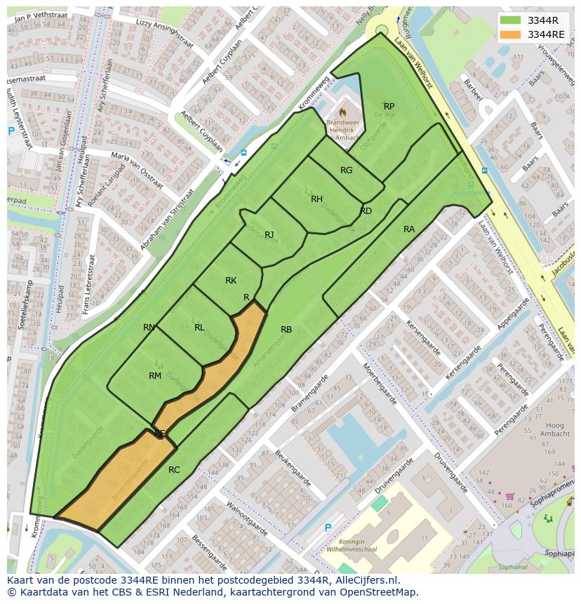Afbeelding van het postcodegebied 3344 RE op de kaart.