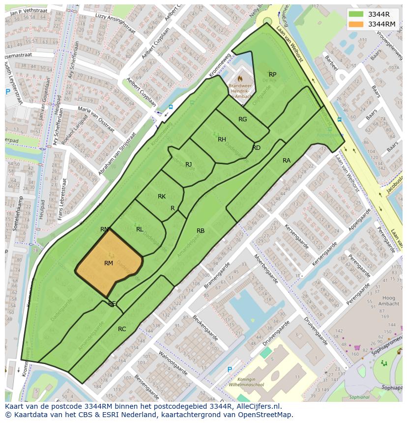 Afbeelding van het postcodegebied 3344 RM op de kaart.