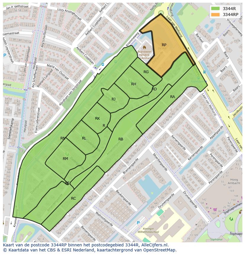 Afbeelding van het postcodegebied 3344 RP op de kaart.