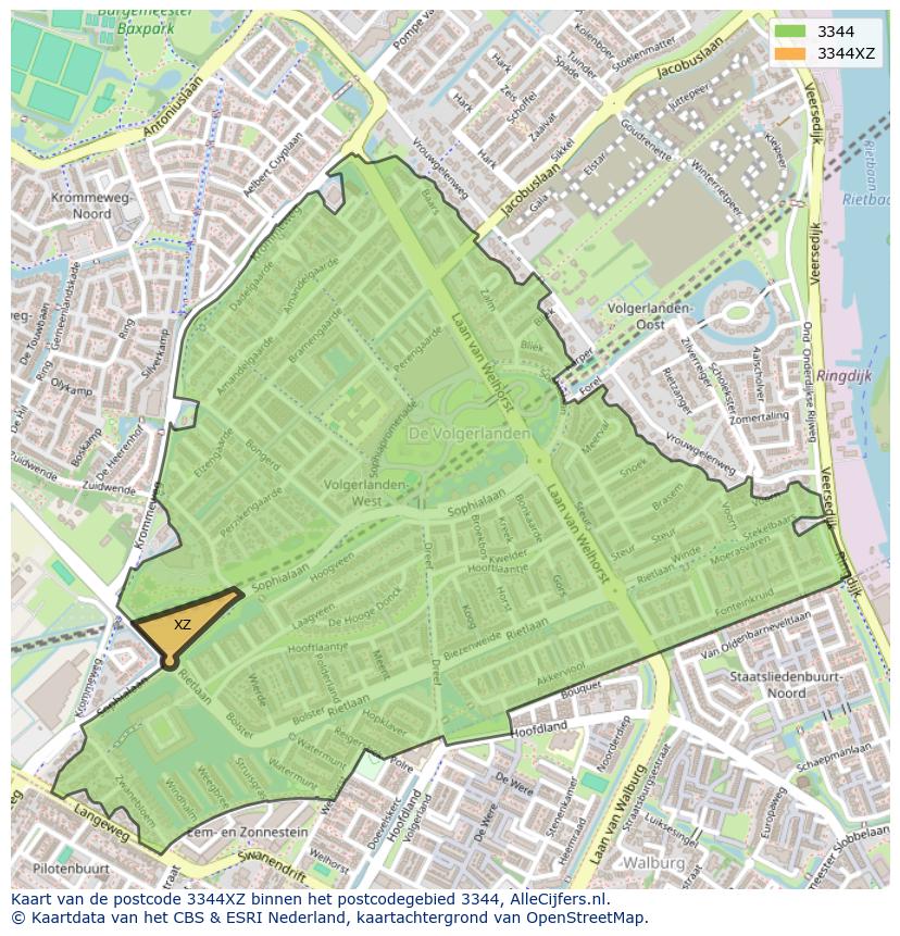 Afbeelding van het postcodegebied 3344 XZ op de kaart.
