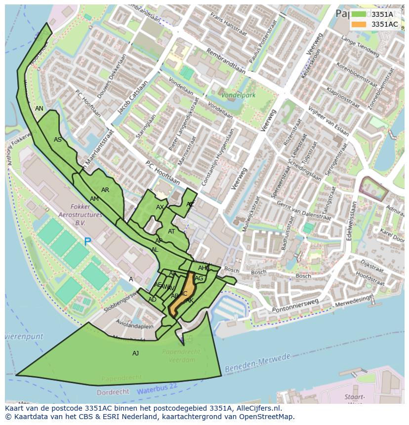 Afbeelding van het postcodegebied 3351 AC op de kaart.