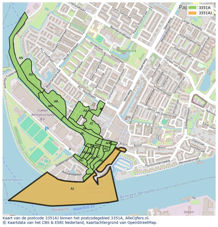 Afbeelding van het postcodegebied 3351 AJ op de kaart.