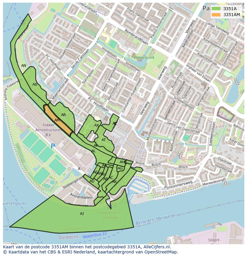 Afbeelding van het postcodegebied 3351 AM op de kaart.