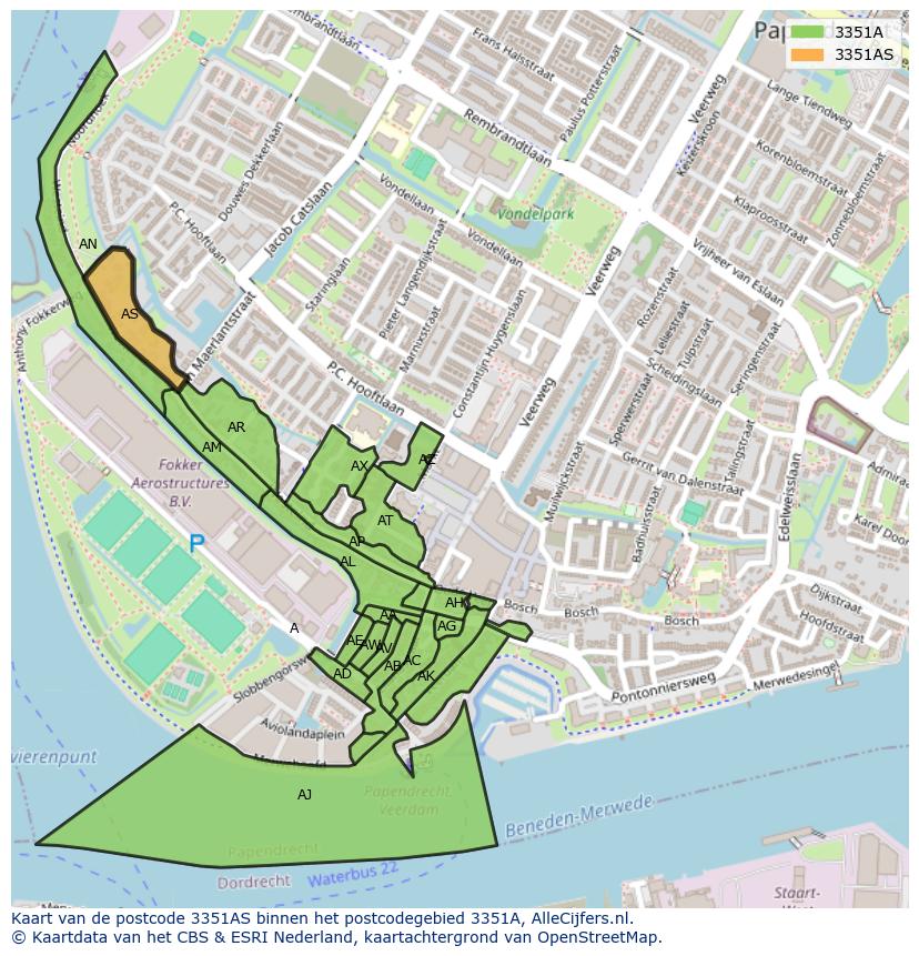 Afbeelding van het postcodegebied 3351 AS op de kaart.