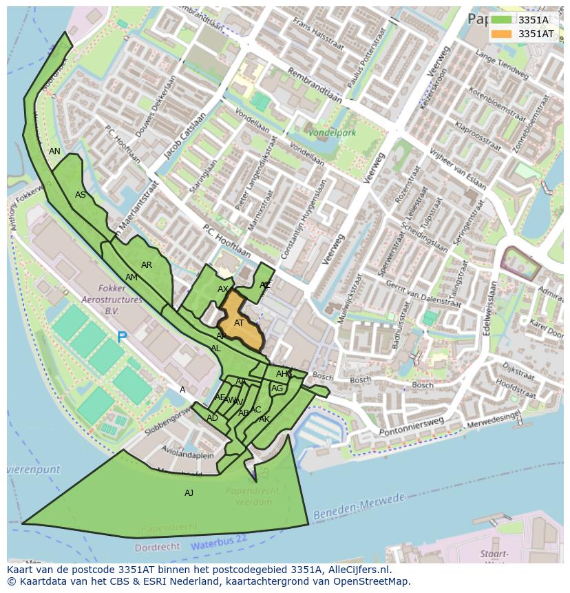 Afbeelding van het postcodegebied 3351 AT op de kaart.