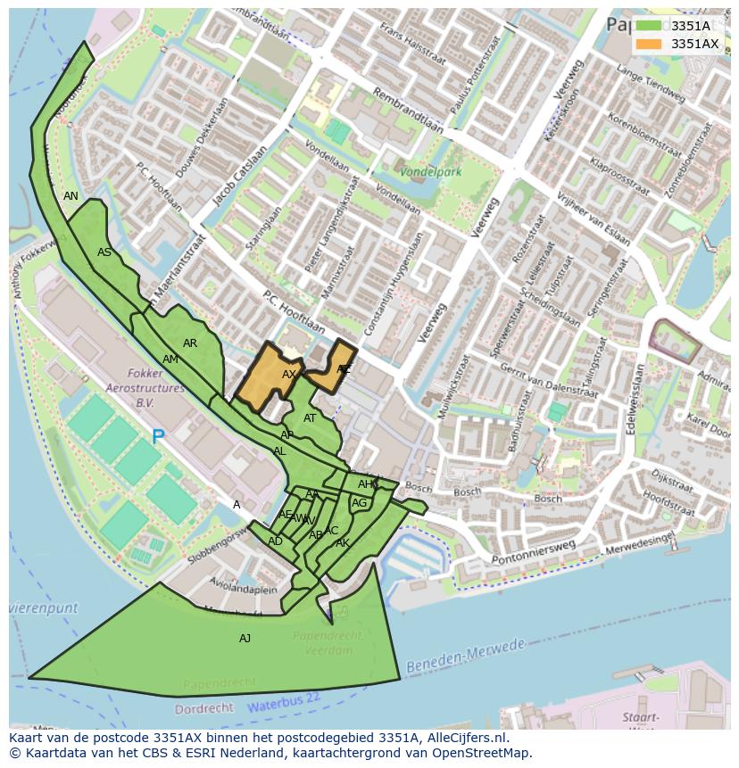 Afbeelding van het postcodegebied 3351 AX op de kaart.