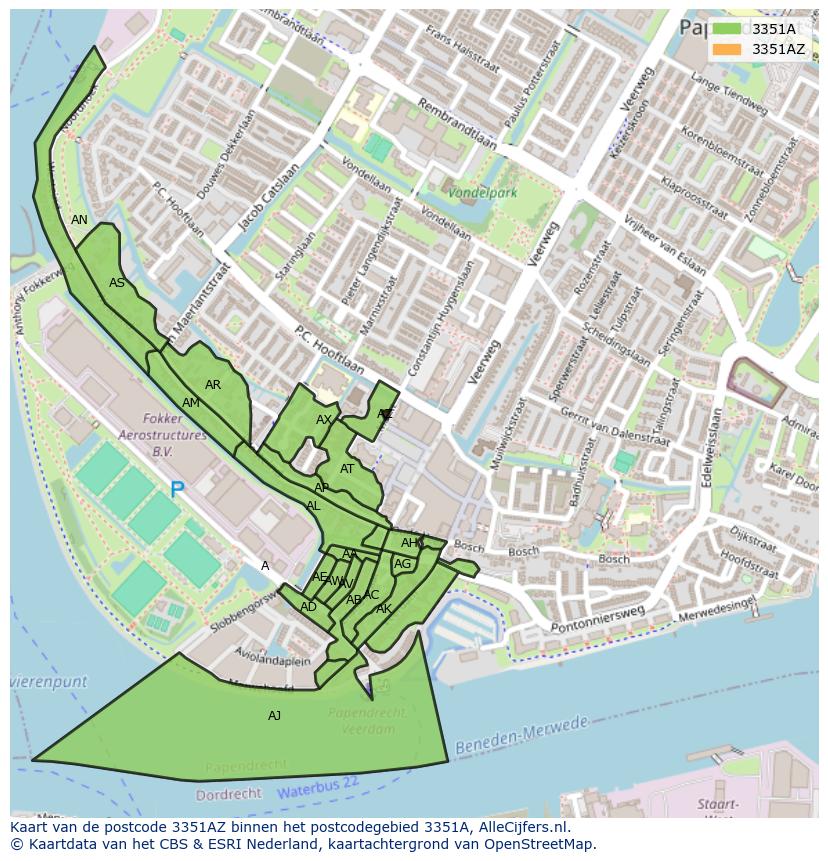 Afbeelding van het postcodegebied 3351 AZ op de kaart.