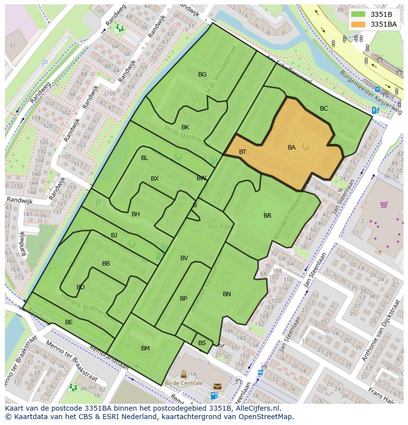 Afbeelding van het postcodegebied 3351 BA op de kaart.