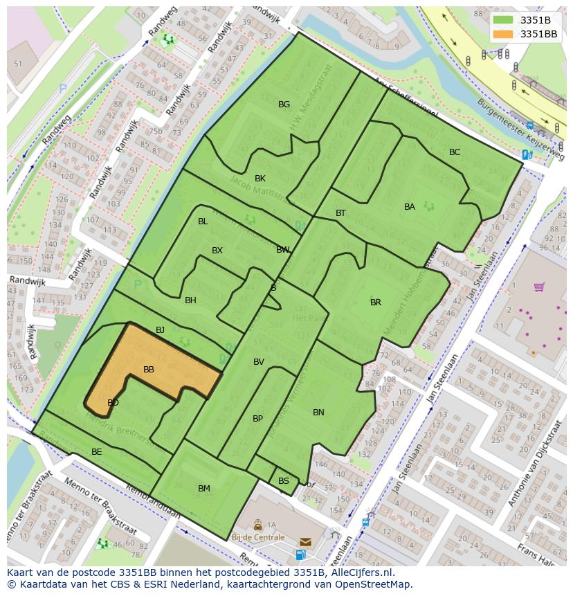 Afbeelding van het postcodegebied 3351 BB op de kaart.