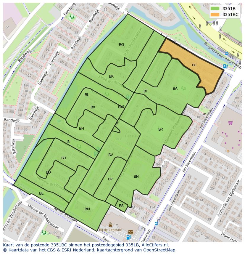 Afbeelding van het postcodegebied 3351 BC op de kaart.