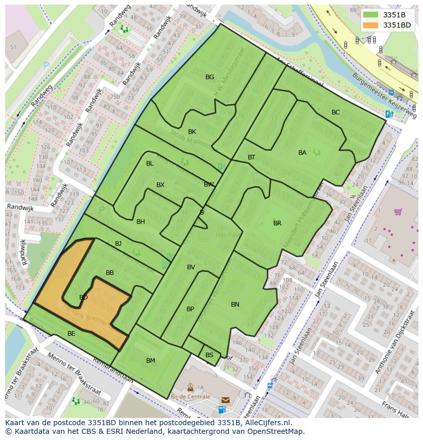 Afbeelding van het postcodegebied 3351 BD op de kaart.