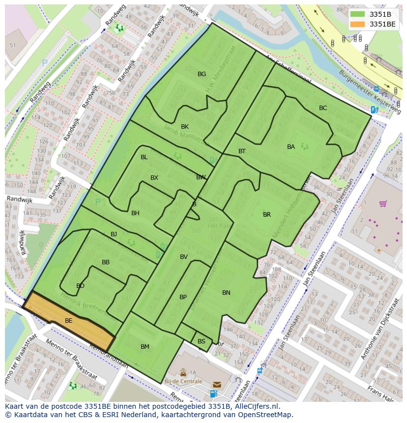 Afbeelding van het postcodegebied 3351 BE op de kaart.